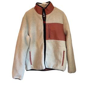 Wezc XL Beige and Mauve Sherpa Lined Zip Up Jacket